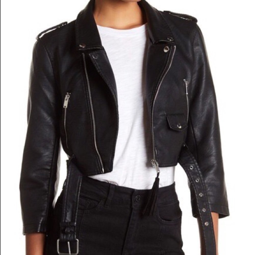 noisy may cropped moto leather jacket